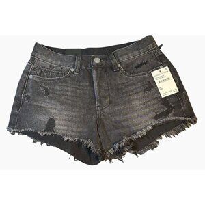 BLANKNYC Faded Black Cutoff Denim Shorts Distressed Raw Hem‎ Button Fly Size 24